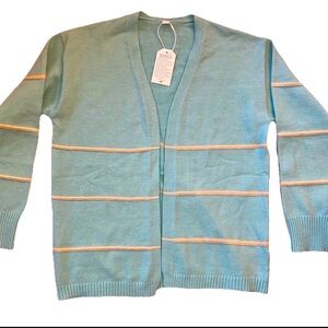 Chic Mint Green Cardigan with Cream Stripes
